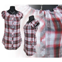 Tunika w kratkę z marszczonym dekoltem Carmen